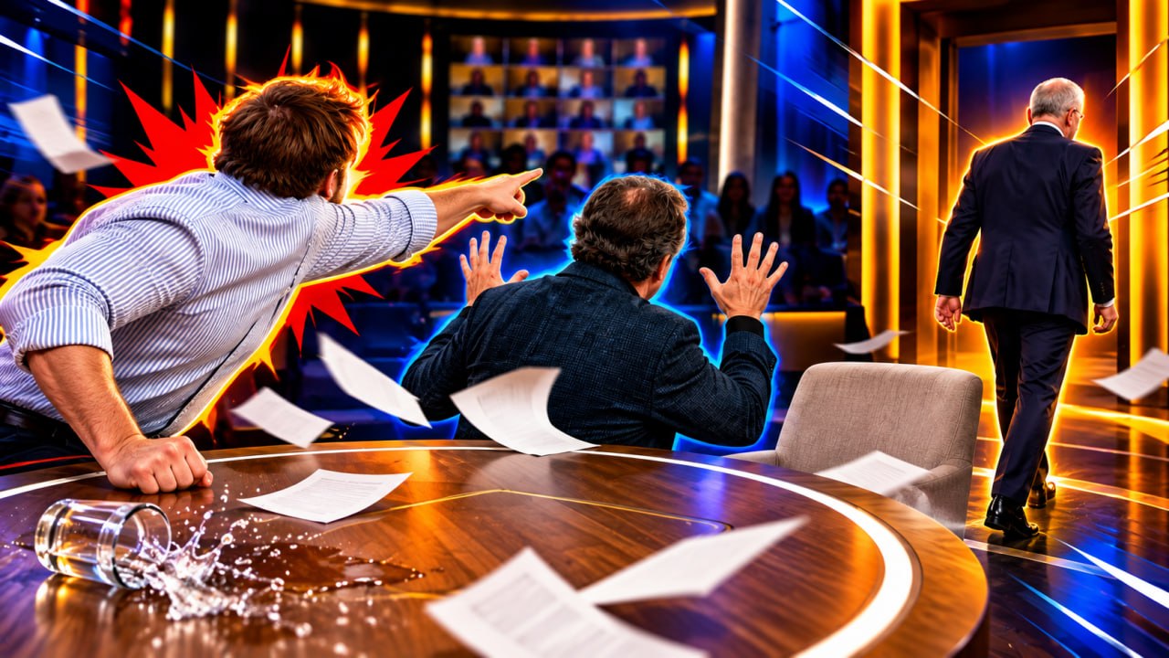 Aangeleverd beeld van een chaotisch televisie-interview